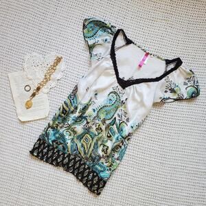 Y2k paisley design brown lace blouse with elastic waist